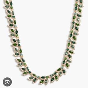 J Crew Crystal Leaves Necklace, Emerald And Diamond Tone Crystals, NWOT